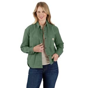 Women's Montana Rugged Flex Loose Fit Heavyweight Duck Overshirt-Green-Small